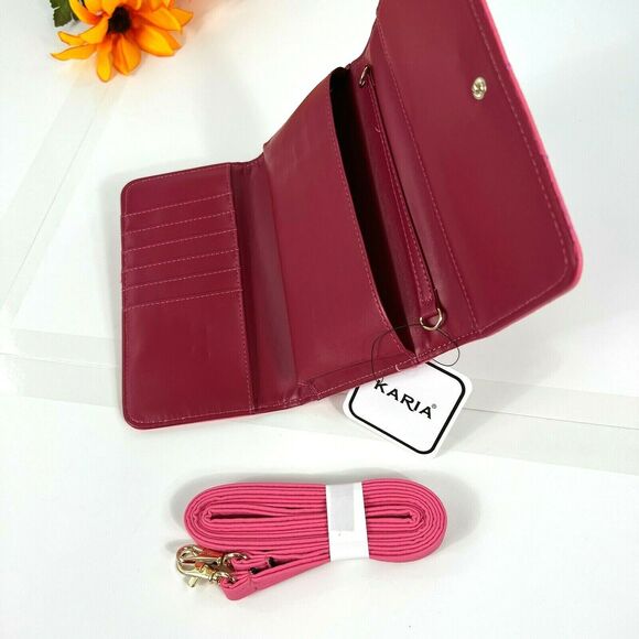 KARIA Women's Cellphone Crossbody Bag Pink Detachable Strap Great for to Her NEW - Picture 3 of 14